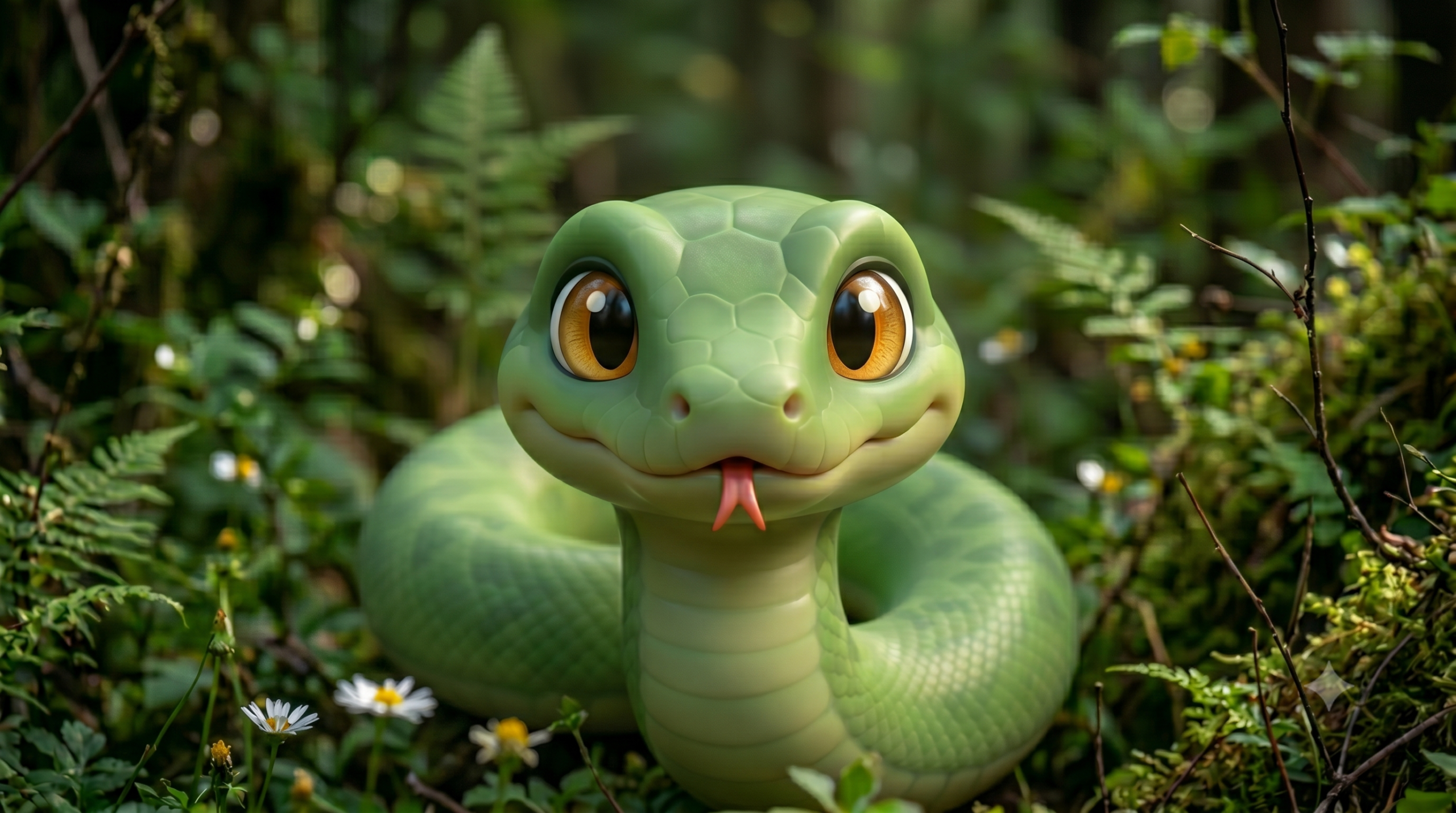草叢中盤踞的蛇特寫照，結合傳統解夢書解析夢見蛇的民俗寓意、土地公與財運吉凶徵兆AI示意圖