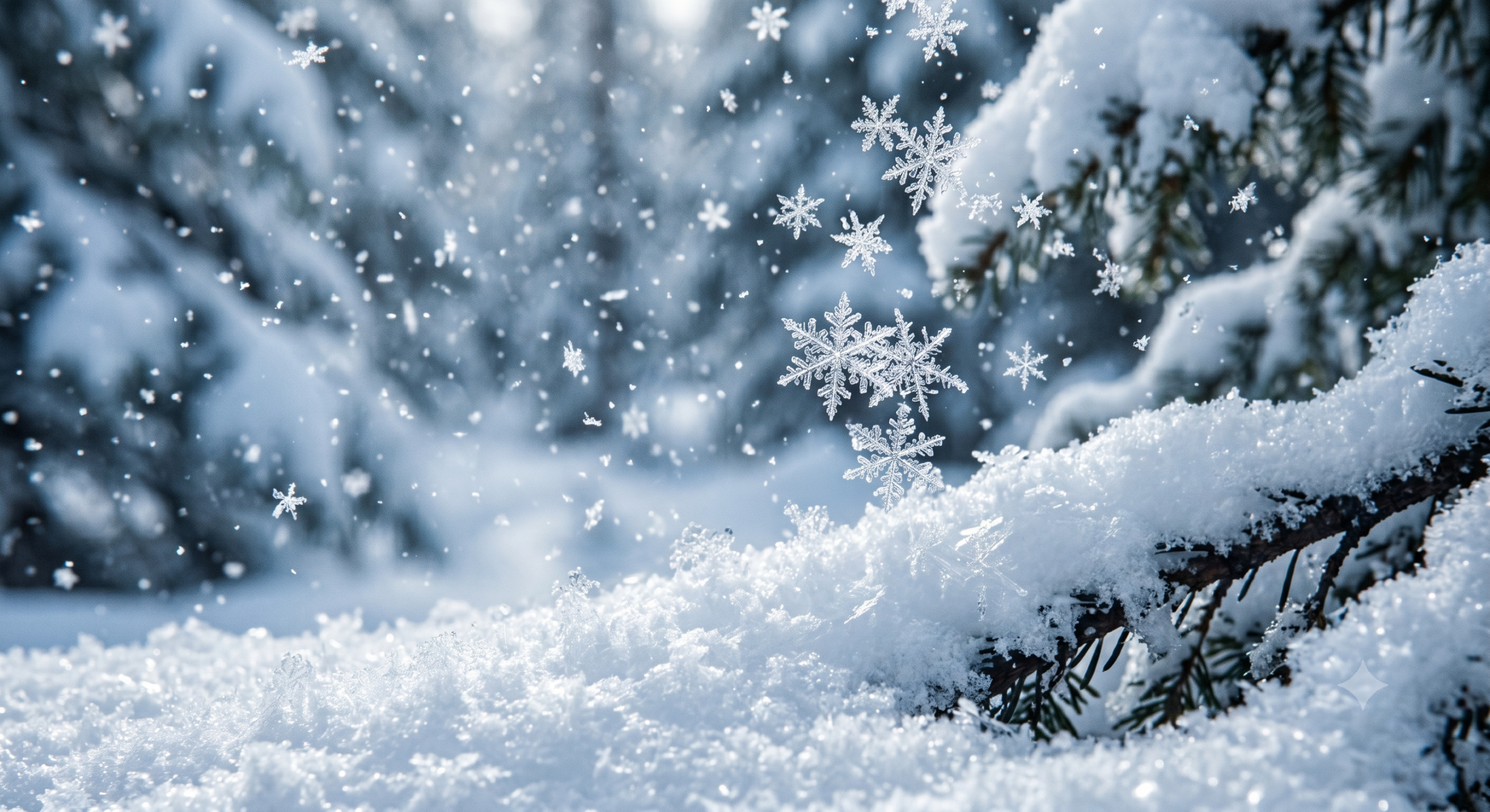 白雪皚皚與雪花飄落的特寫照(夢見雪示意圖)AI圖